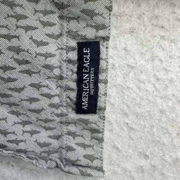 American Eagle Shirt Mens Small S Gray Shark Super Soft Button Down Long Sleeve - Picture 11 of 13